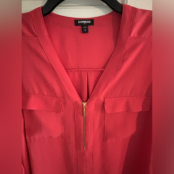 Express Blouse Long Sleeve V Neck Zip - Picture 1 of 5